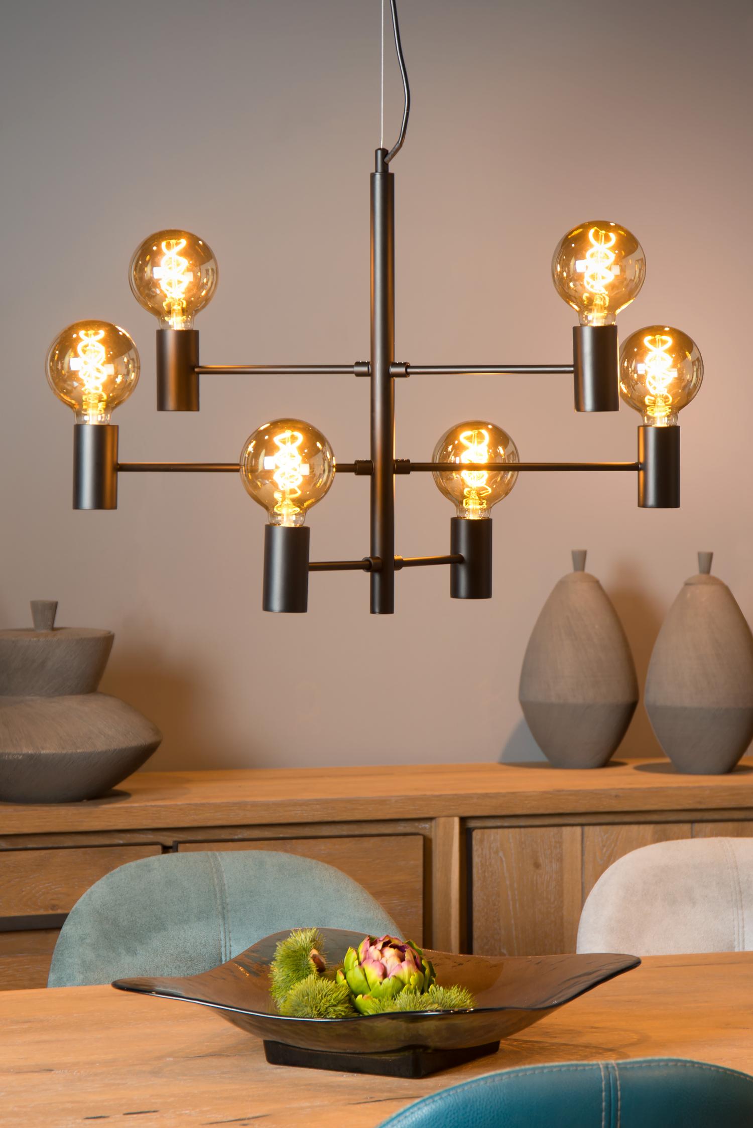 Suspension LEANNE - Noir - 6xE27 - Lucide - 4