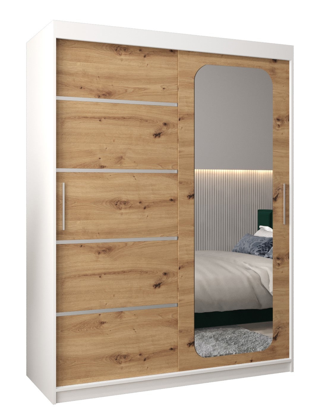 Szafa przesuwna garderoba PROMO V2 150 x 62 x 200 cm Biały + Artisan - Abiks Meble