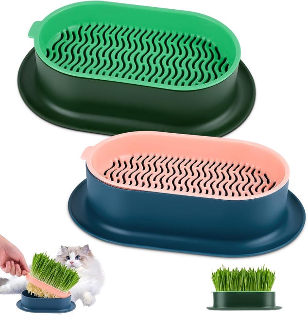 Kit De Culture Herbe à Chat 2 Pièces - Plateau Hydroponique Avec Bac En Plastique Blanc Rose