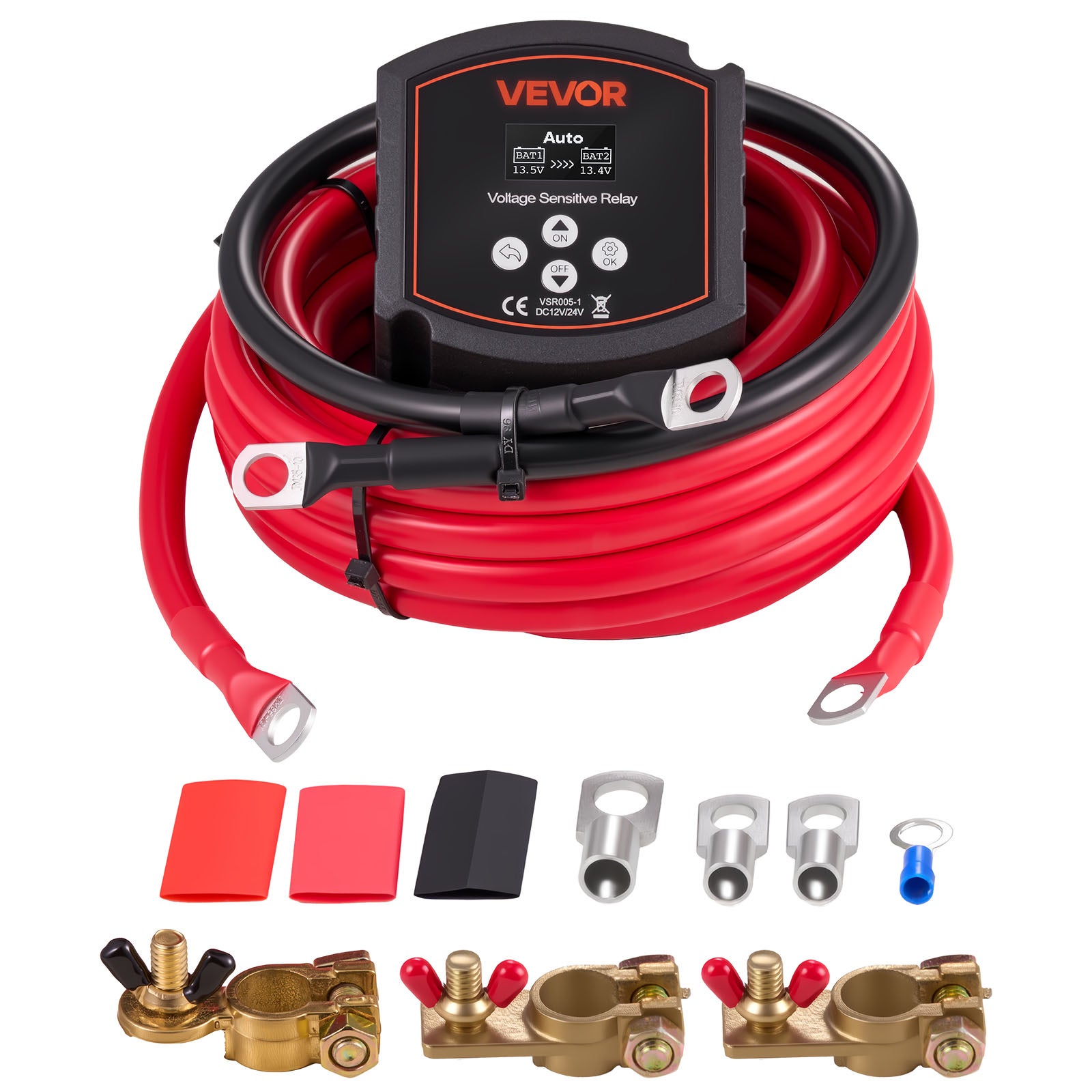 Podwójny izolator akumulatora VEVOR 12V 300A zestaw VSR z przewodami do kampera łodzi ciężarówki systemów off grid