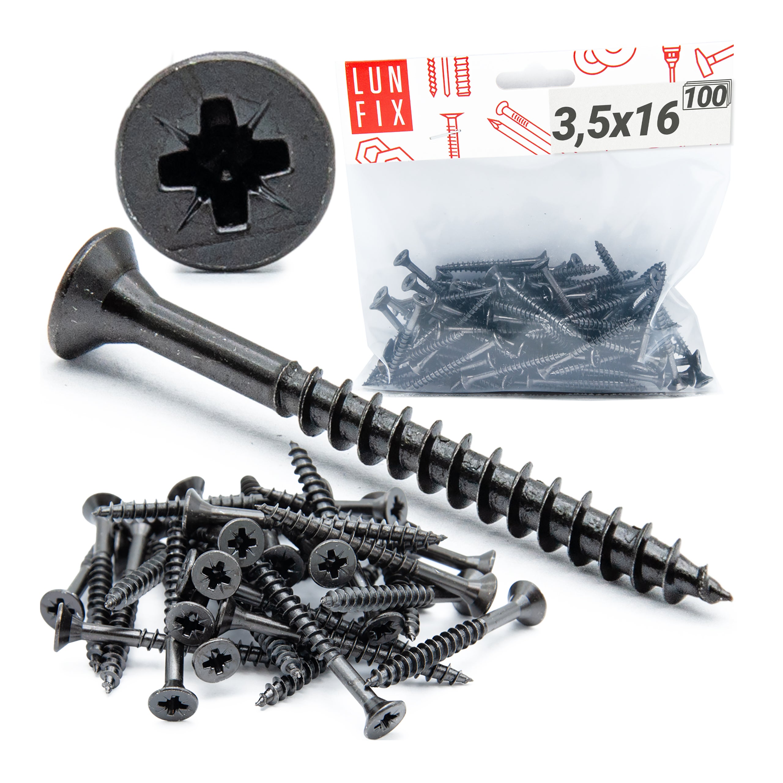 Wkręty do drewna uniwersalne czarne 3,5x16mm 100szt.