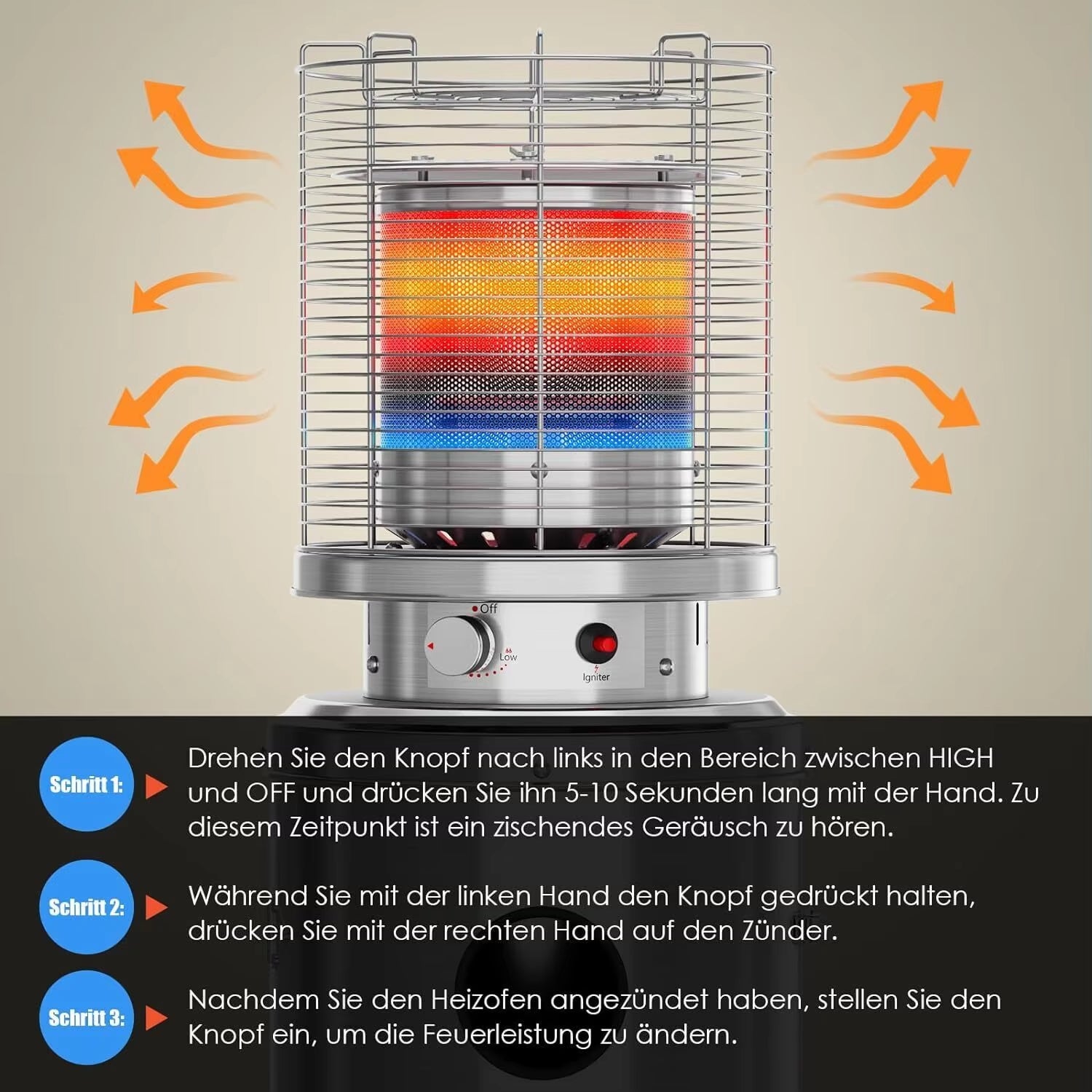 AUTRUCKER Aquecedor a propano, aquecedor a gás para campismo, aquecedor portátil para exterior com capa de proteção. - 6