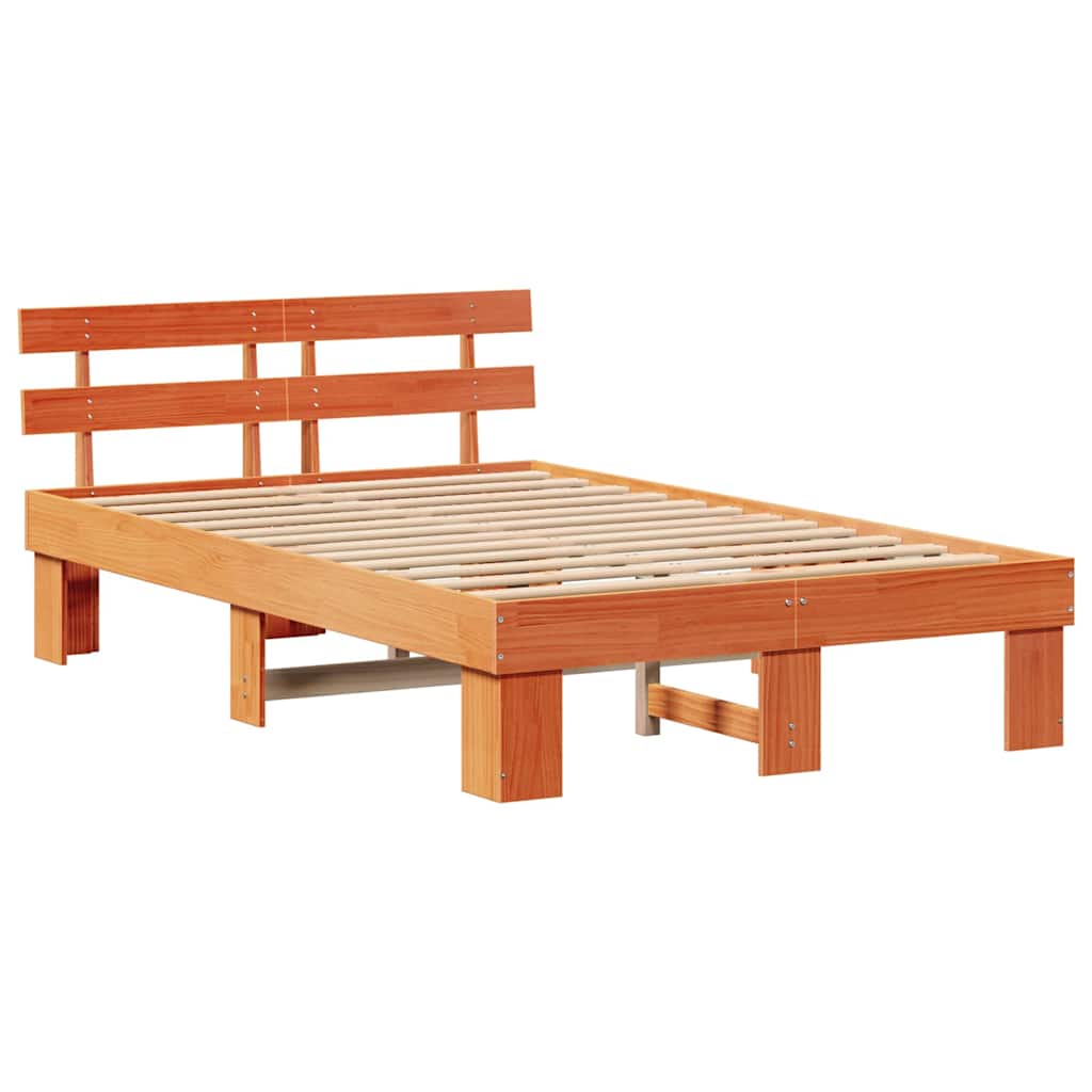 Cadre de lit avec tête de lit, pin massif, brun ciré, pour la chambre, 120 × 190 cm - 4
