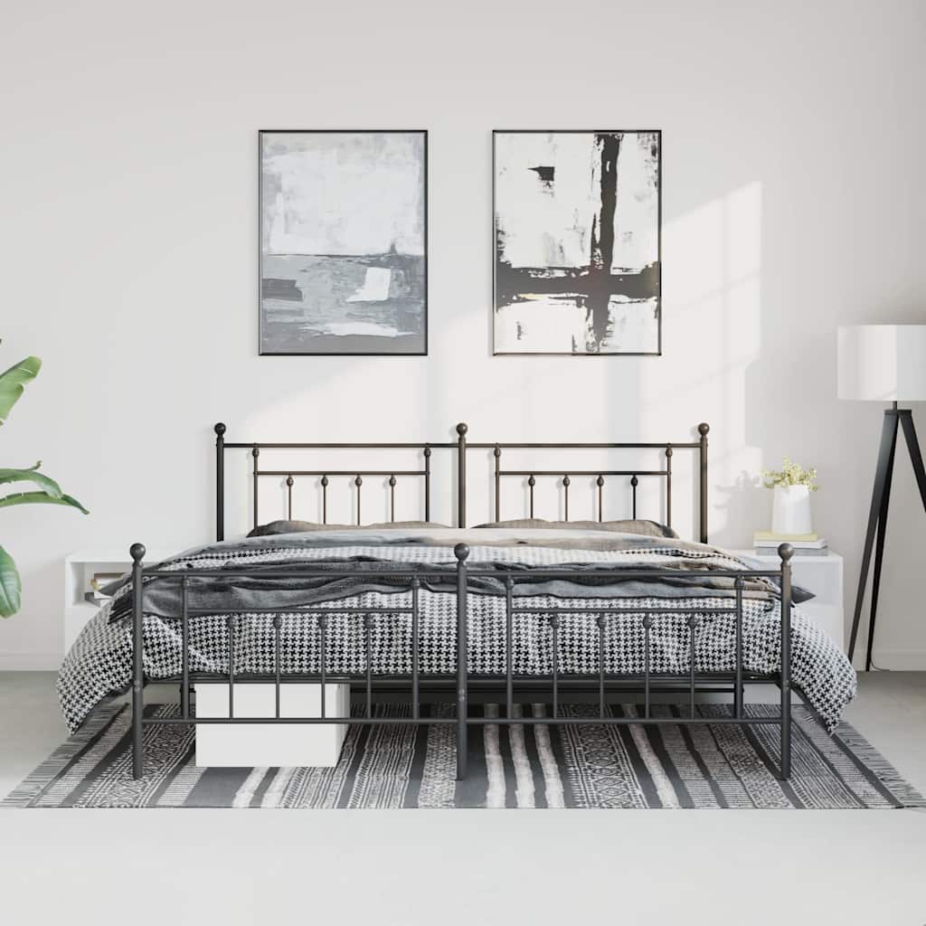 Estructura de cama sin colchón con estribo, de metal negro, para dormitorio, 193 × 203 cm - 4