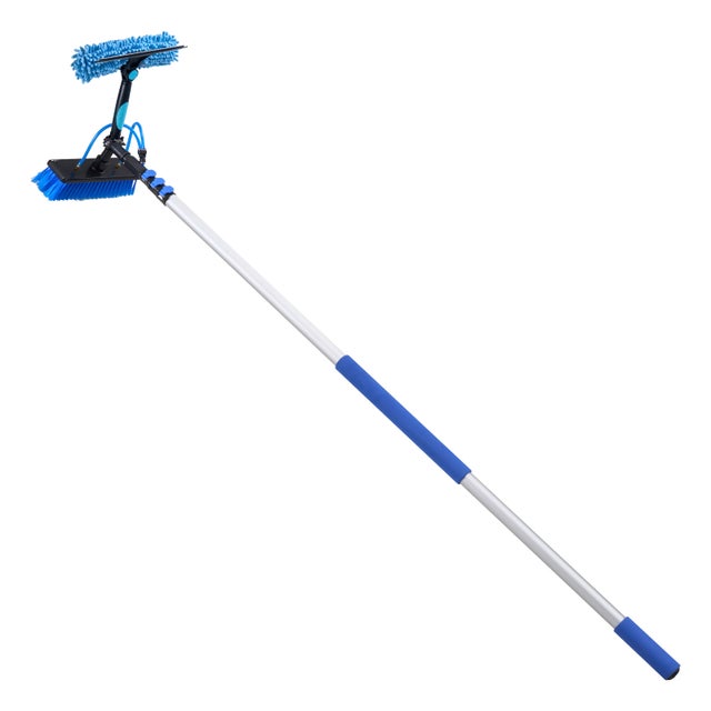 Yachticon Kit De Nettoyage N°4 – Balai Brosse Télescopique Alu 130-300 Cm, Avec Tête De Rechange éponge + Raclette Et Interrupteur On/Off