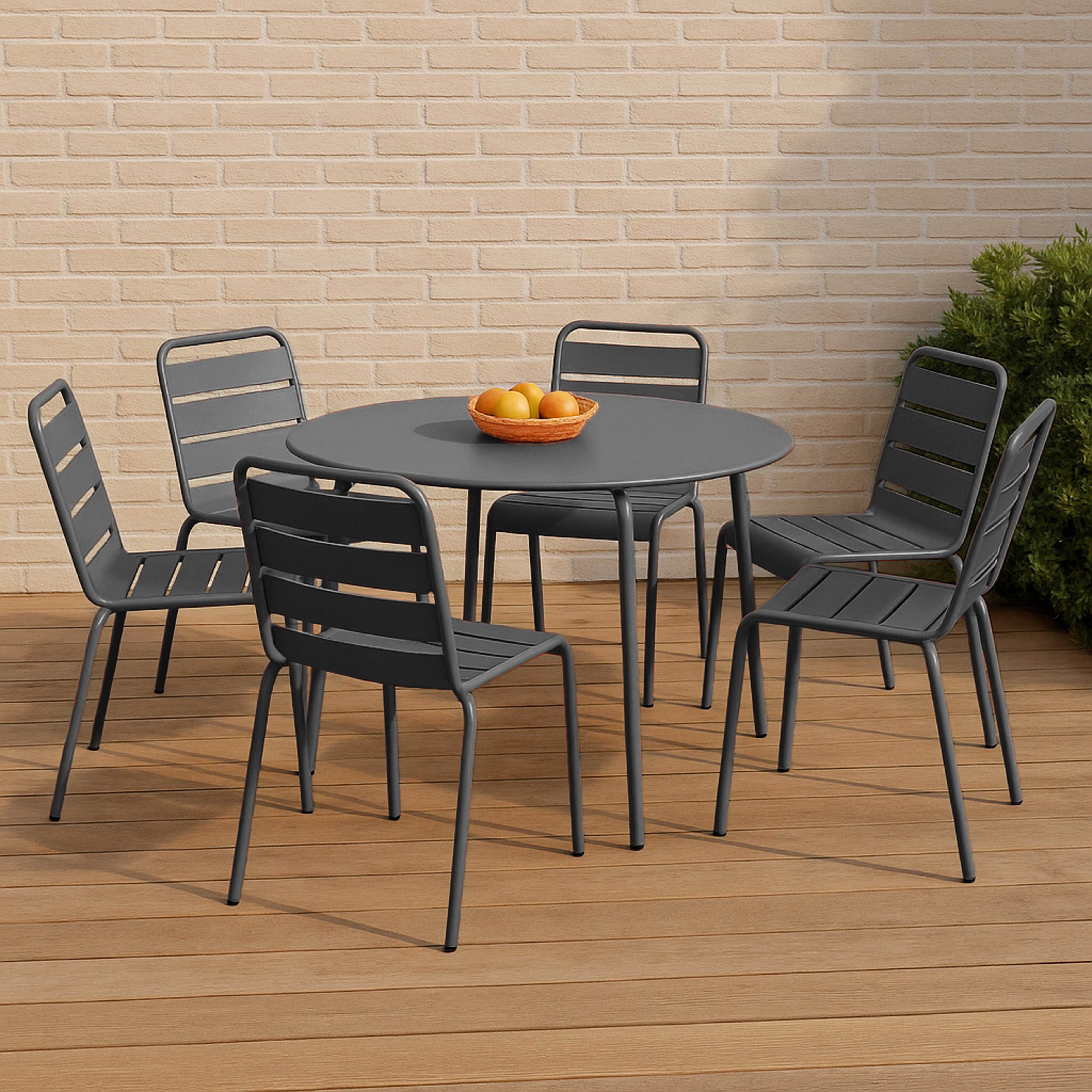 Ensemble table de jardin ronde et 6 chaises en métal anthracite , Palavas - Oviala - 2