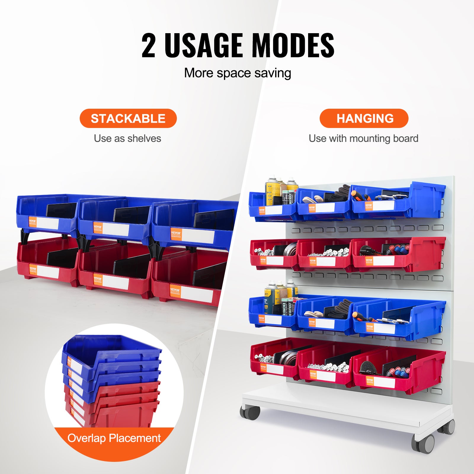 Bac à Bec Plastique VEVOR 6 Boites Rangement Empilables Atelier 276x279x128 mm Bleu/Rouge Combinaison Conteneur de Stockage Robustes pour Placard - 3