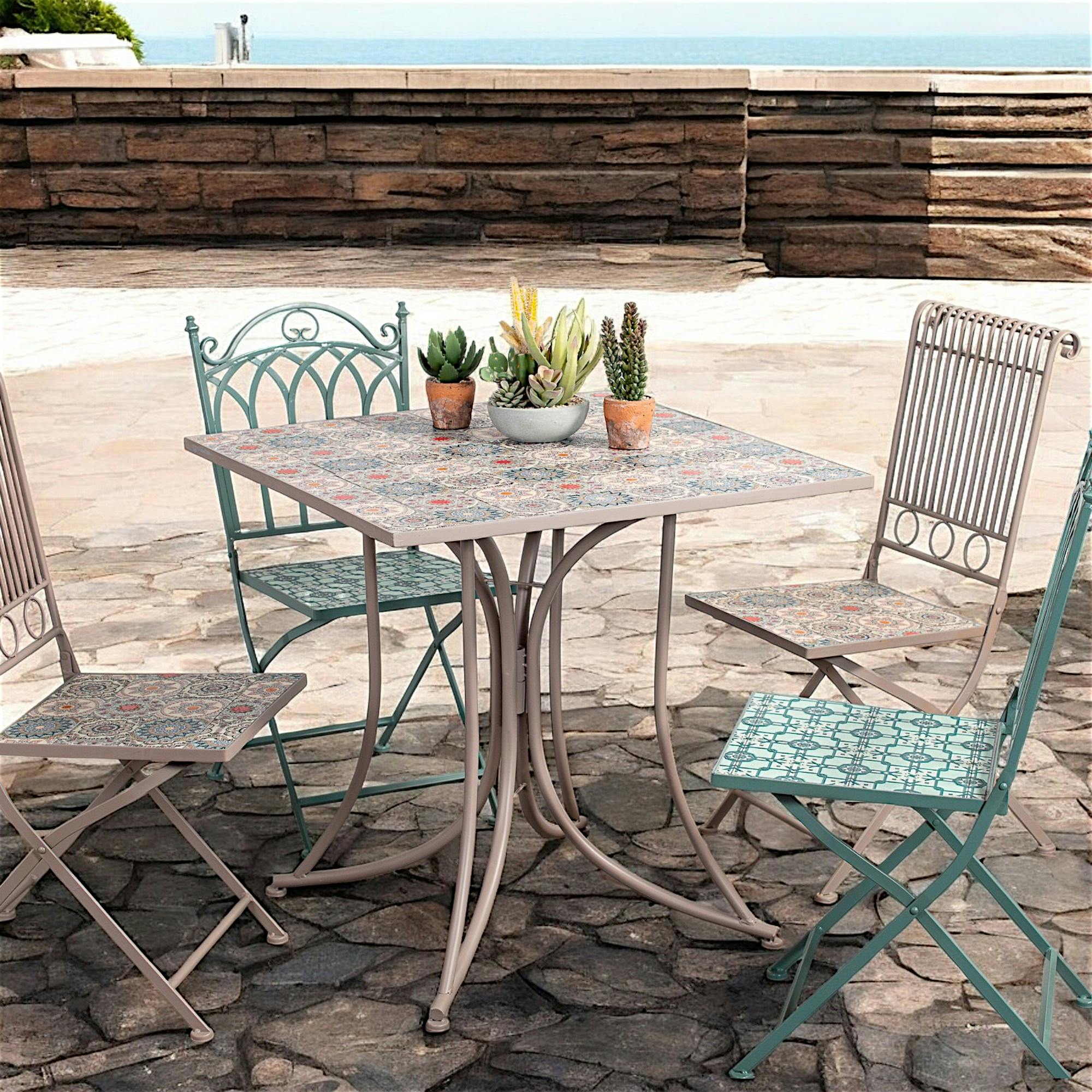 Table à manger de jardin carré en Métal Marron 2 places - 2