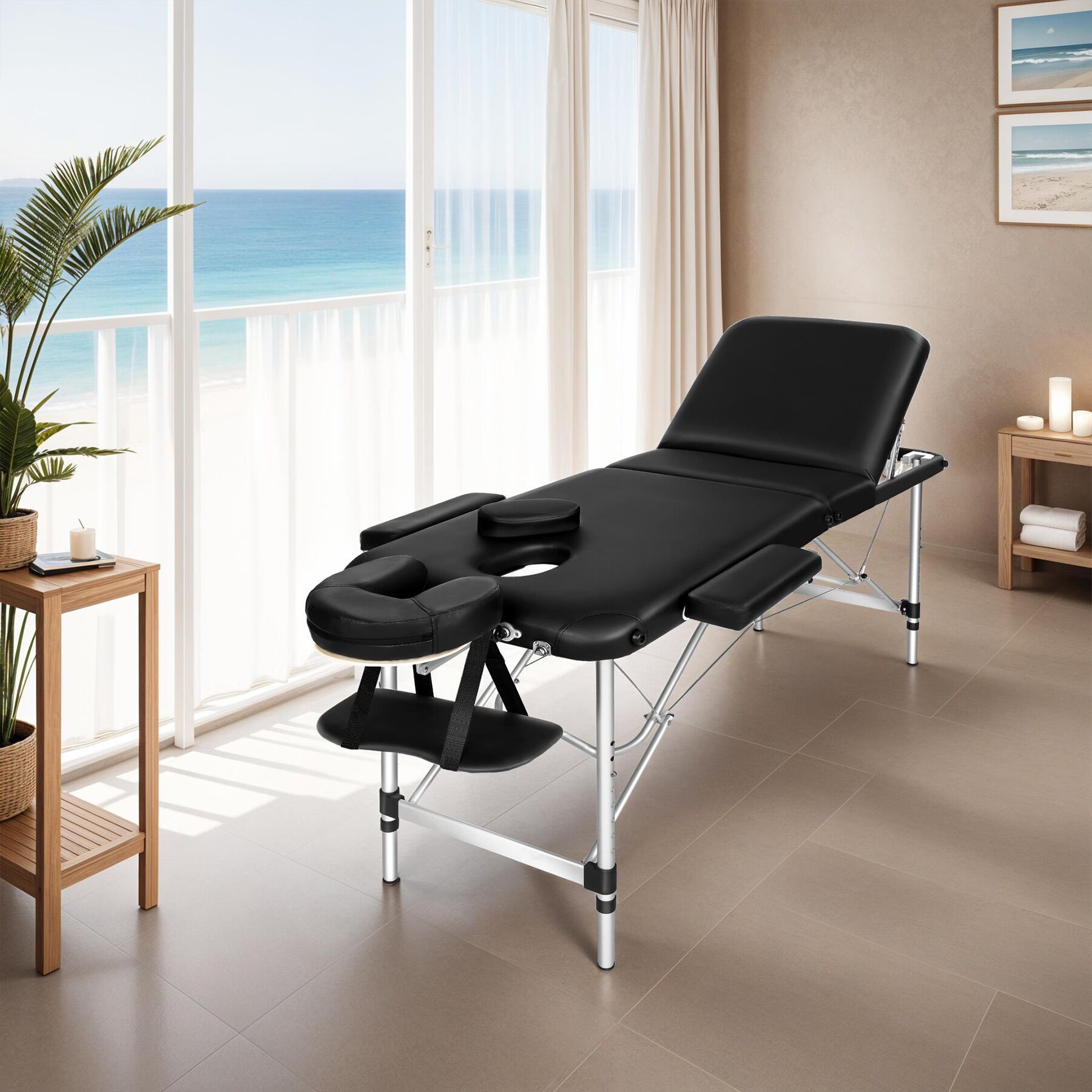 Table de massage en vinyle, pliable, 3 zones, rembourrage épais, appui-tête amovible, noir TECTAKE - 3