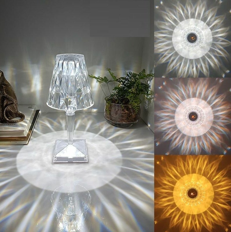 Lampki stołowe 3 kolory LED kryształ diamentowy Nightlight włoski design, lampka nocna z dotykowym ładowaniem USB 3 kolory Dotykowa ściemniana
