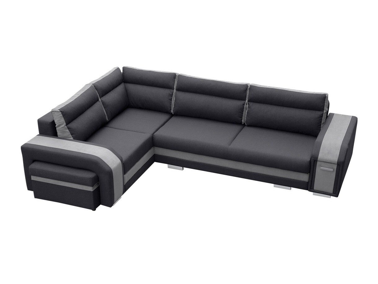 Sofá rinconero kingsport 100, gris, función de descanso, caja de ropa de cama, 300x200x90cm