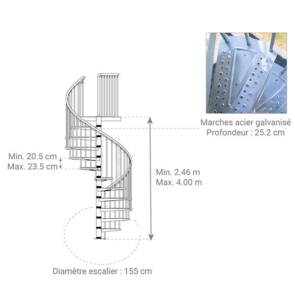 Escada em espiral metálica para exterior GARDENSPIN ø155 - 16+1D -ALT.399.5cm -SOGEM - 2