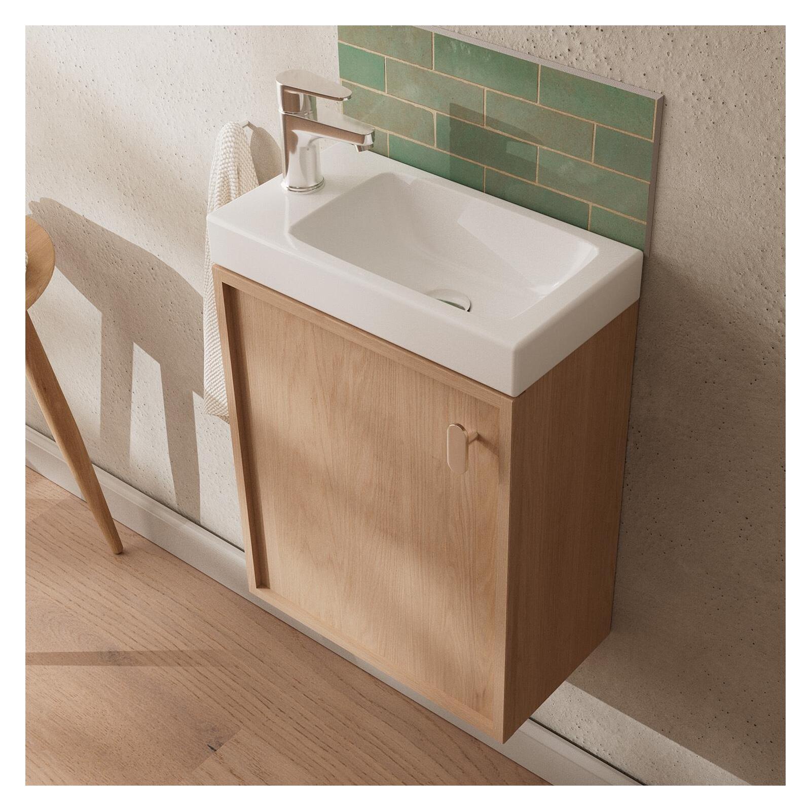 Ensemble meuble lave-mains décor chêne FRAME + robinet - 6
