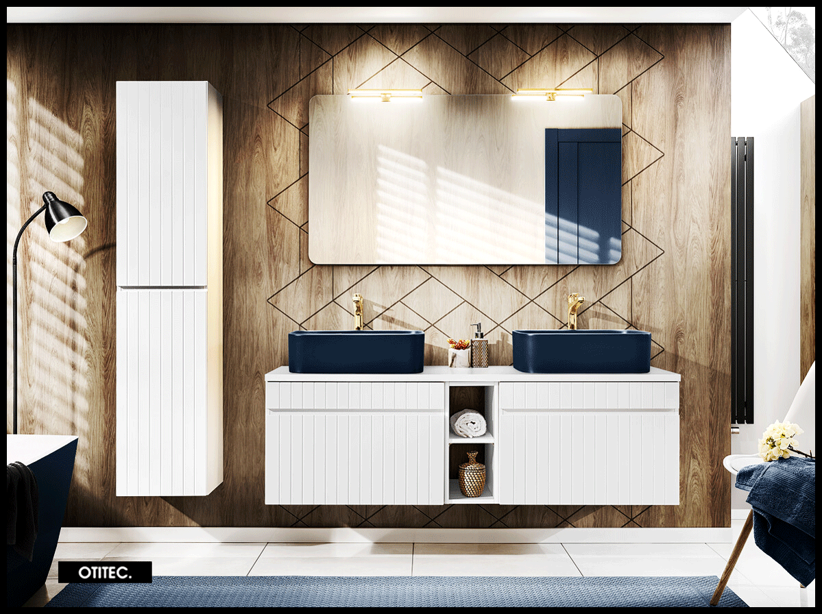 Ensemble de meuble de salle de bain - 140 cm - avec 2 vasques à poser