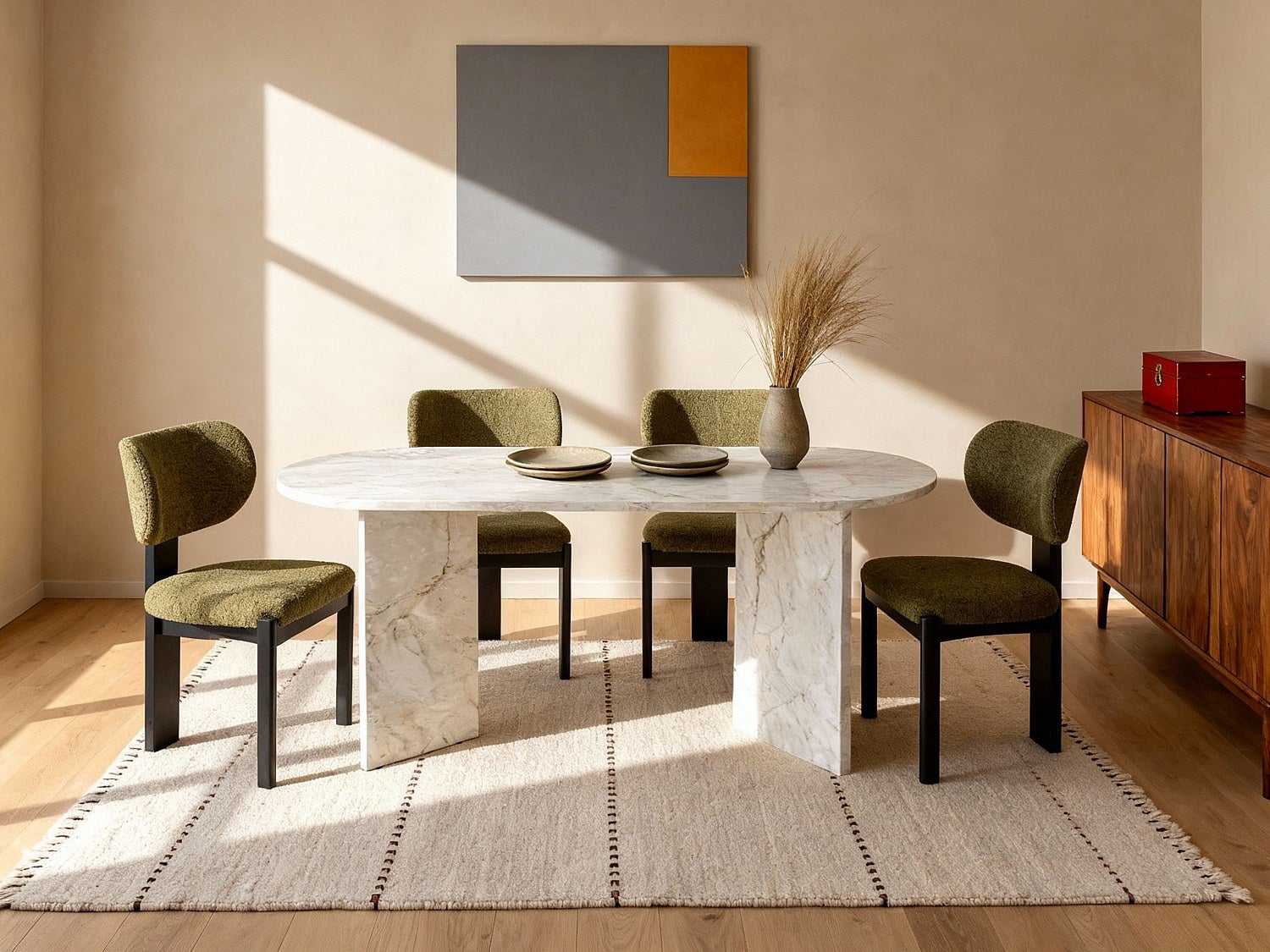 Zestaw 2 krzeseł z tkaniny z bukli i drewna hebanowego w kolorze czarnym - Khaki - WILANA