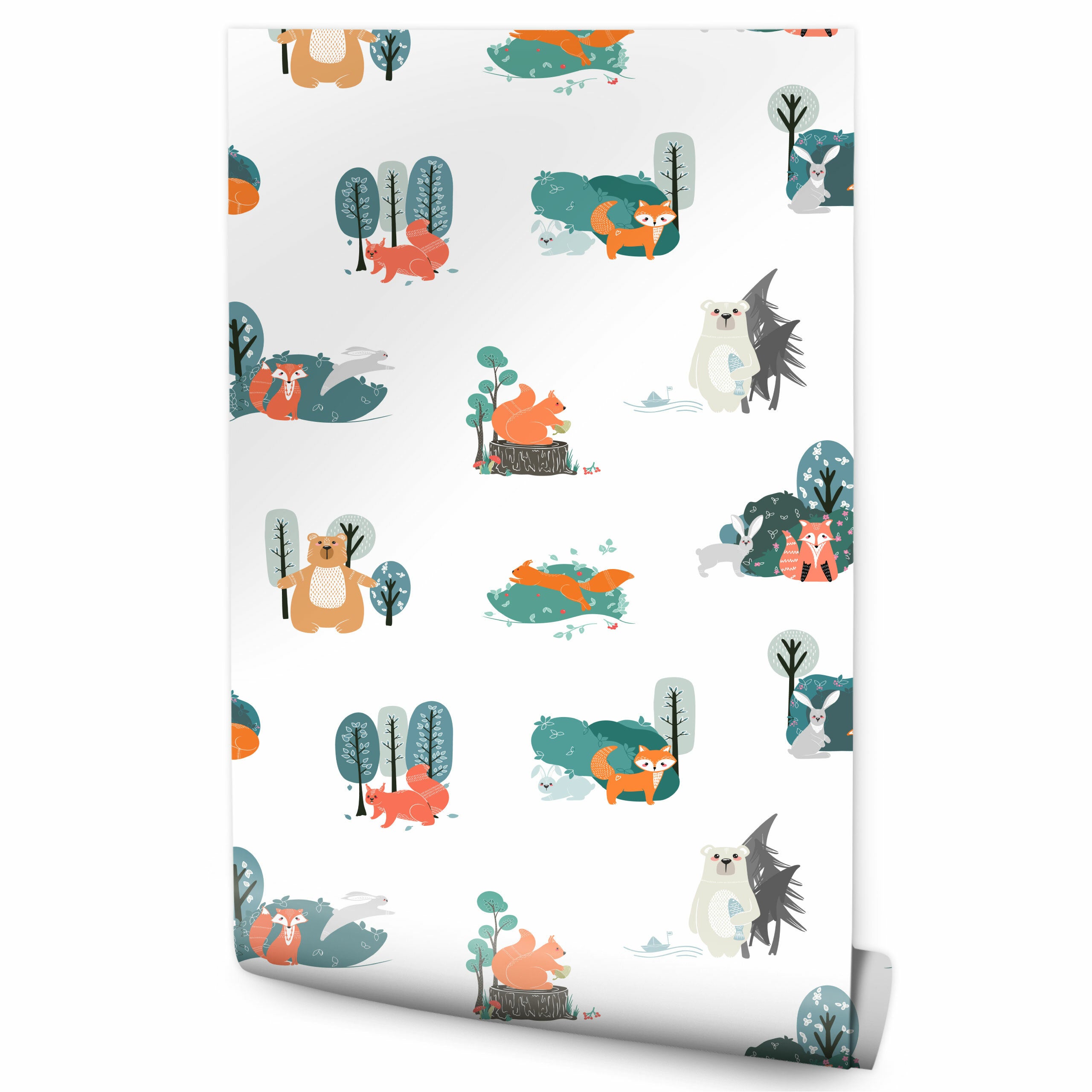 Papel pintado de vlieseline para la habitación de los niños renards osos ardillas árboles