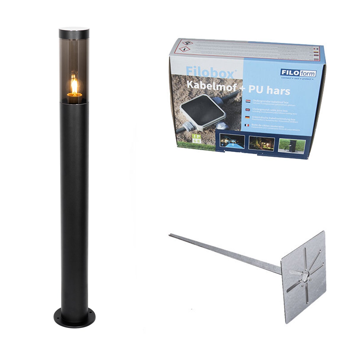 Nowoczesna czarna lampa zewnętrzna na słupie 80 cm IP44 - Rox