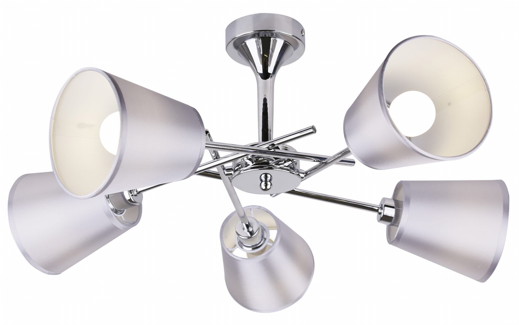 Lampa wisząca Vox chromowana srebrna 5xE14x40W wym: 40 x 56 x 56 cm tkanina Candellux