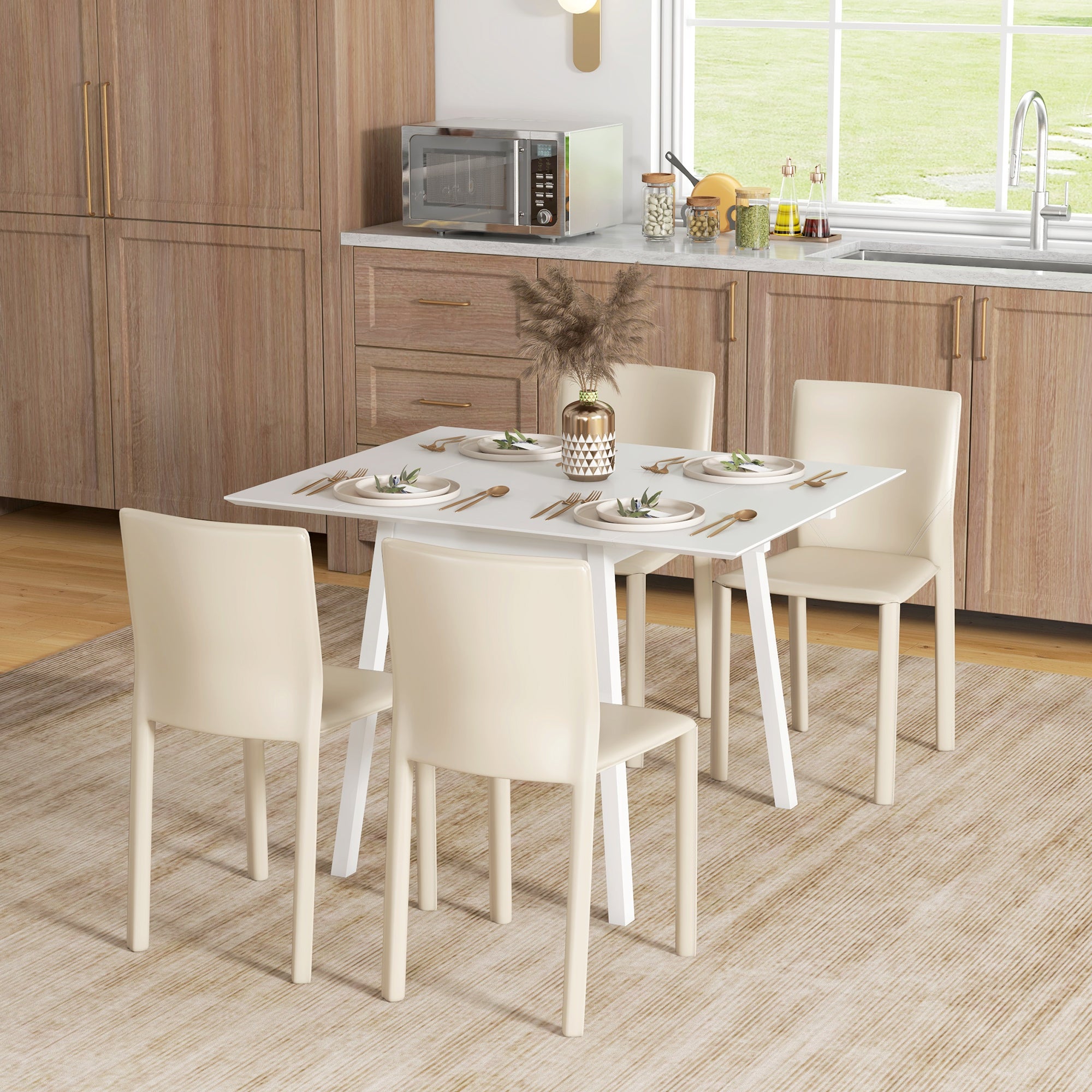 Table à manger pliante 104 cm avec 2 abattants noir et naturel - Maison