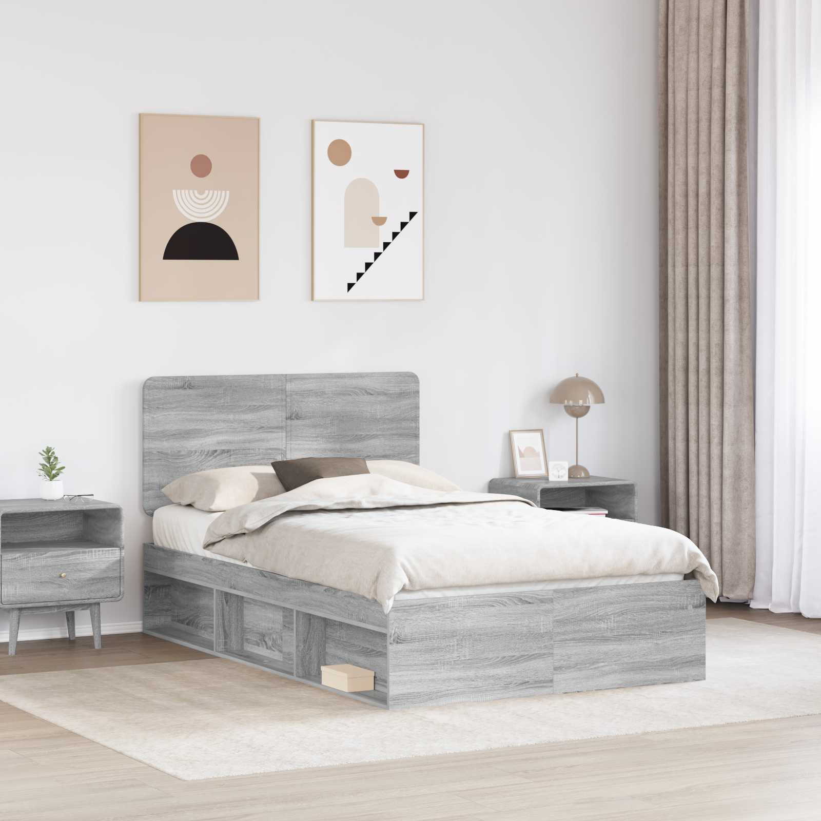 Cadre de lit Gris 135 x 190 cm Bois de pin massif - 3