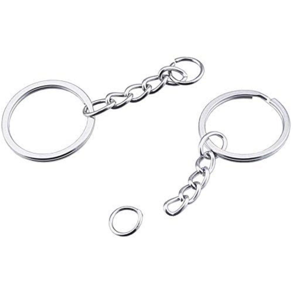 Lot de 100 porte-clés avec chaîne ouverte, 25 mm, pour la fabrication de clés et de bijoux, argentés - 3