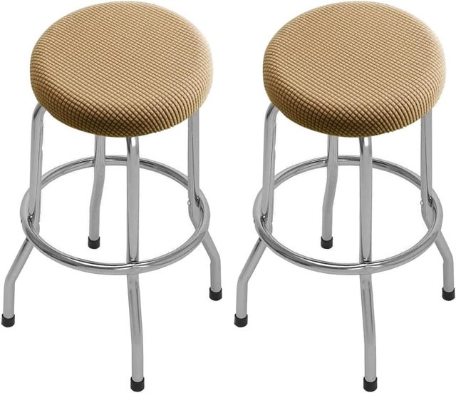 2-częściowy pokrowiec na okrągły stołek (brązowy), okrągły pokrowiec na stołek barowy, zmywalny, łatwy w pielęgnacji, miękki i trwały, na stołki o śre