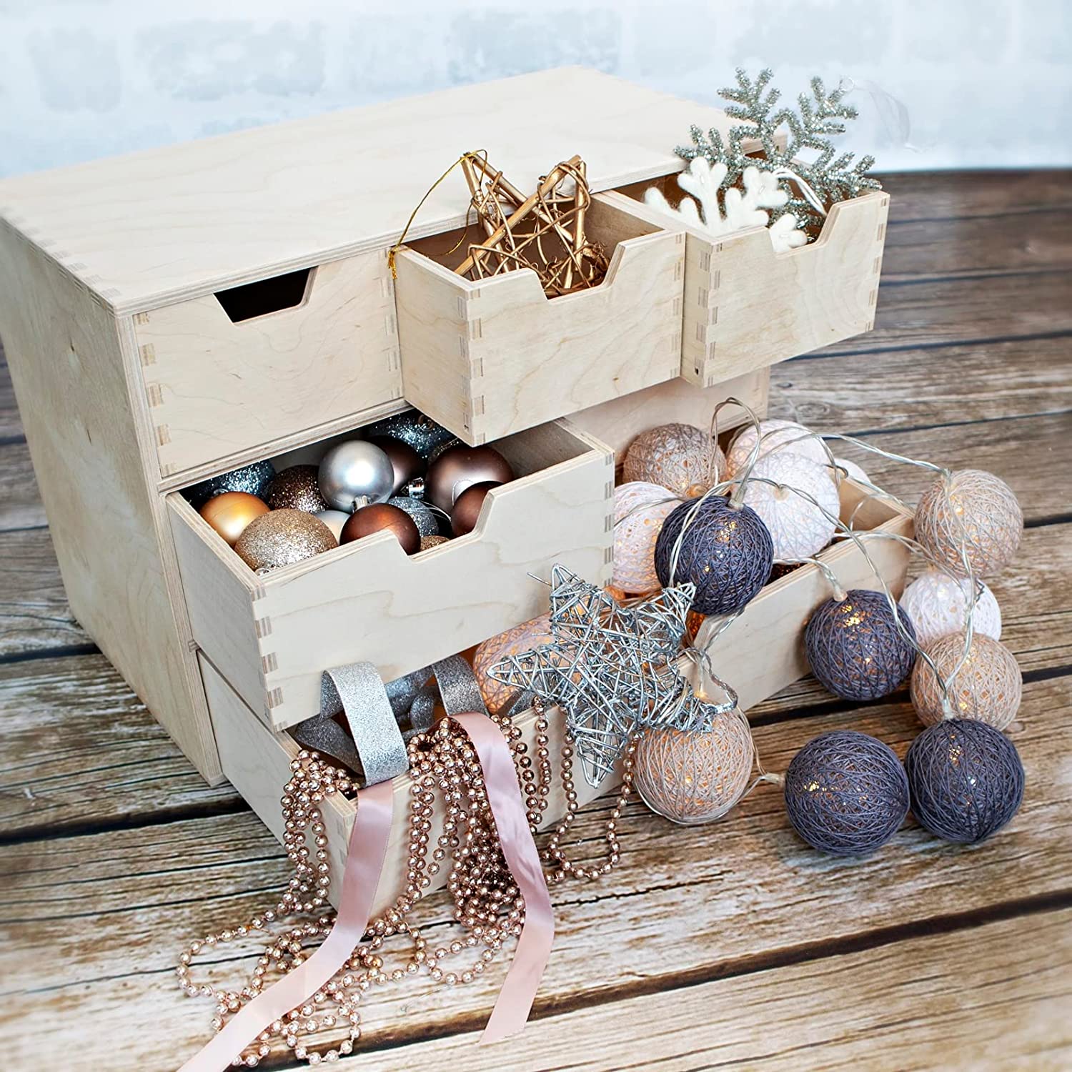 Creative Deco Mini Cassettiera in Legno | 6 Cassetti | 42x20x28.5cm | Scatola Armadio di Stoccaggio | Compensato Non Verniciato | Decoupage e Deco - 3