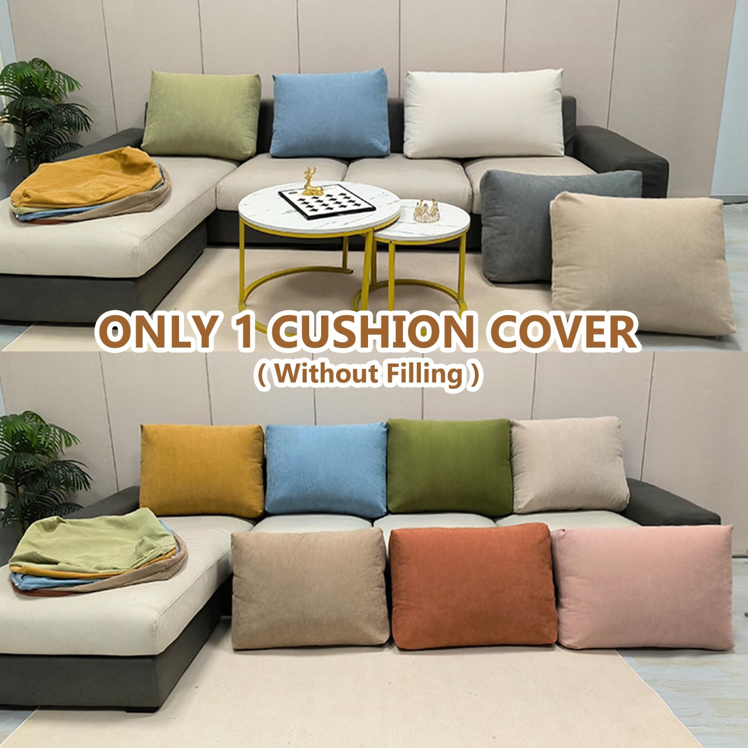 Housse de coussin pour canapé,Lavable avec fermeture éclair (Beige, 70 x 50 x 18 cm) - 6