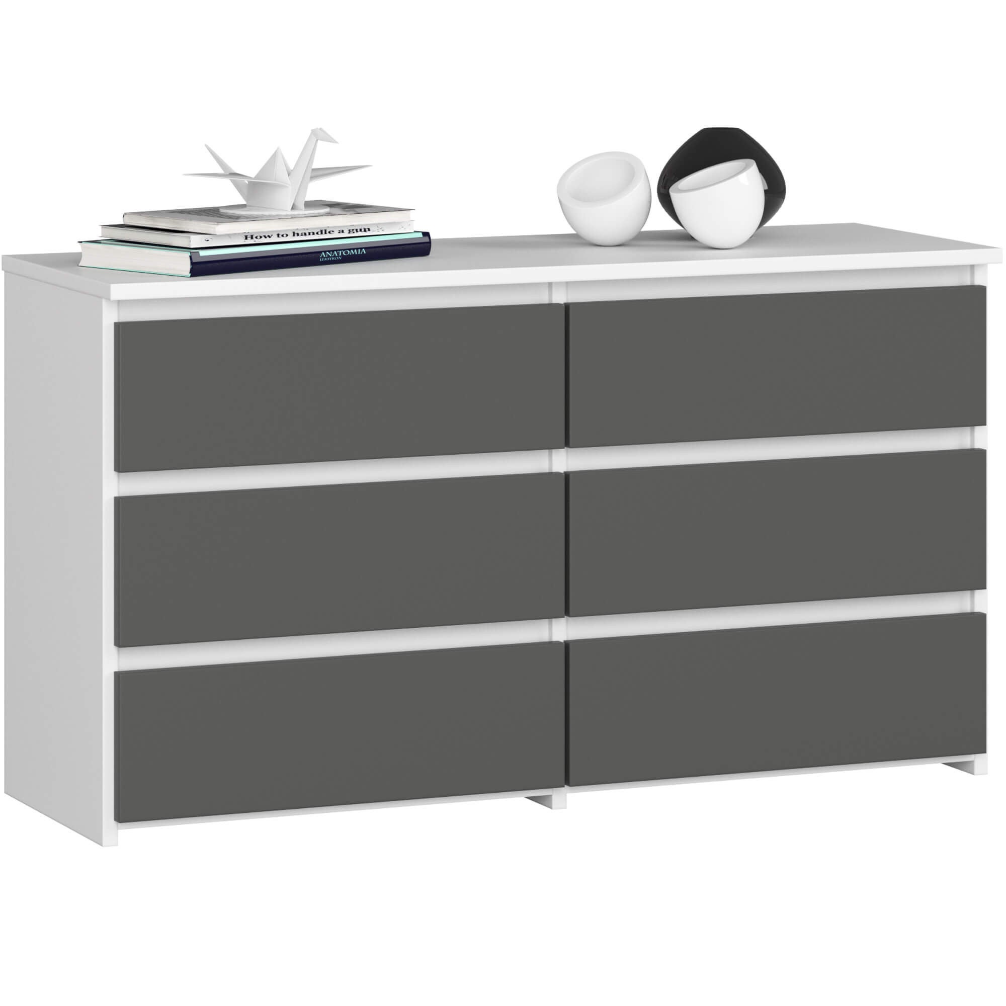Komoda AKORD CL100 Biała 100 cm 6 szuflad kolor Grafit Szary mat 100x35x57 cm