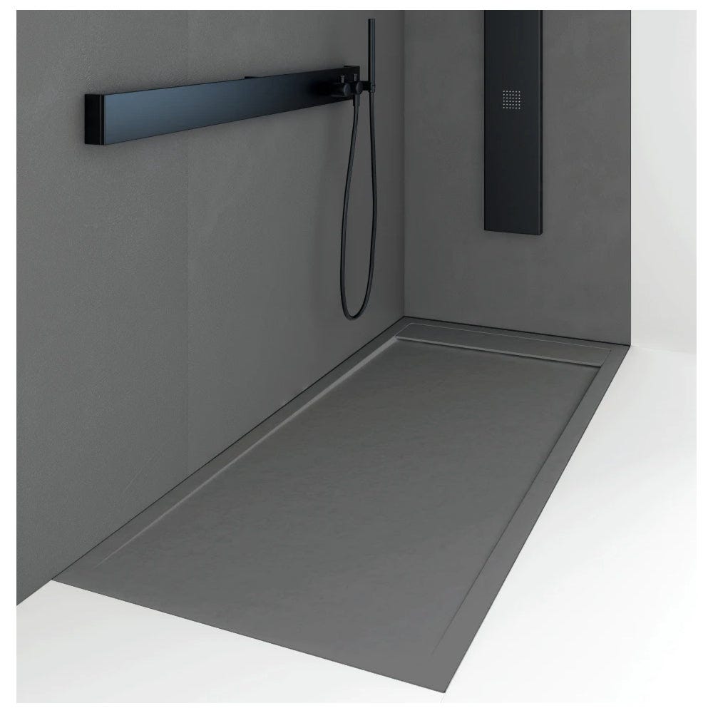 Receveur De Douche Extra Plat MIRNOSA 120x90 Cm - Résine SMC Noir, Recoupable, Anti-Dérapant