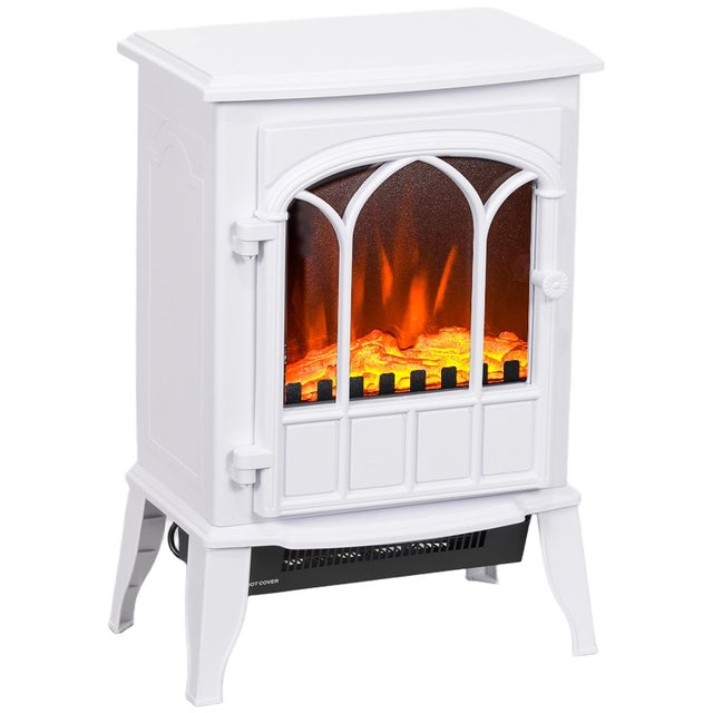 Chimenea eléctrica de pie, efecto llama, brillo regulable, 1000 W/2000 W, 39×23×56,5 cm, blanco