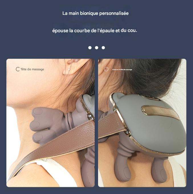 Appareil de massage pour les épaules et la nuque, masseur chauffant bionique, masseur de nuque avec doigts, massage par pétrissage 4D (marron) - 3