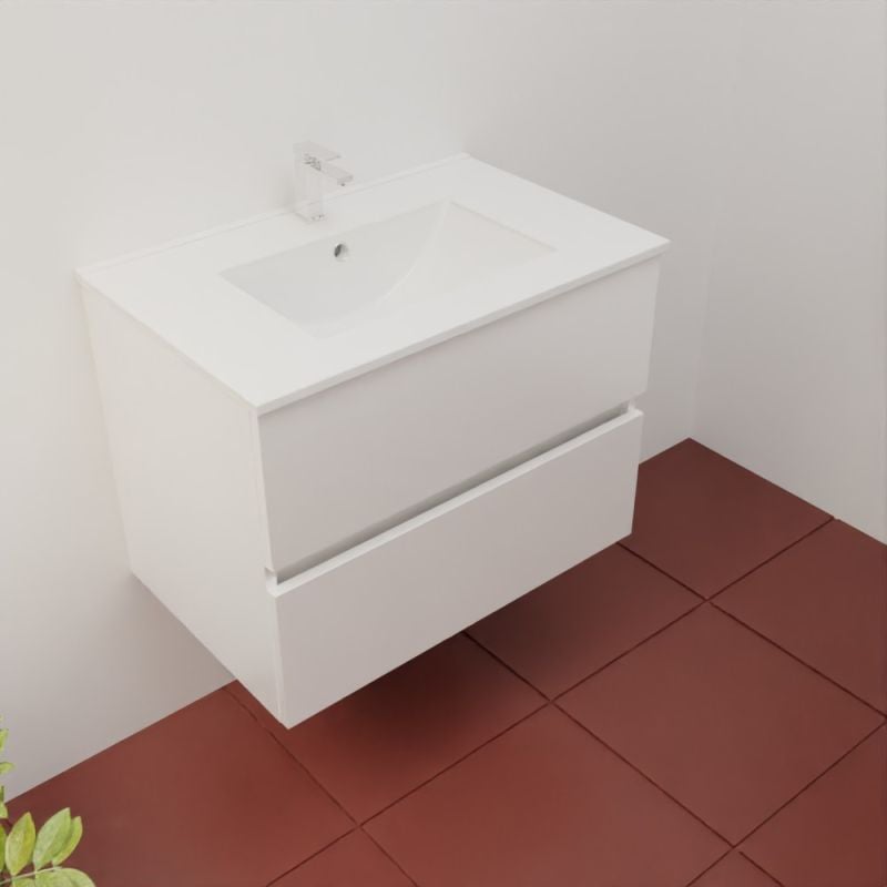 Meuble salle de bain suspendu 70 cm ROSALY INOX- Blanc- Plan vasque en Céramique - 3