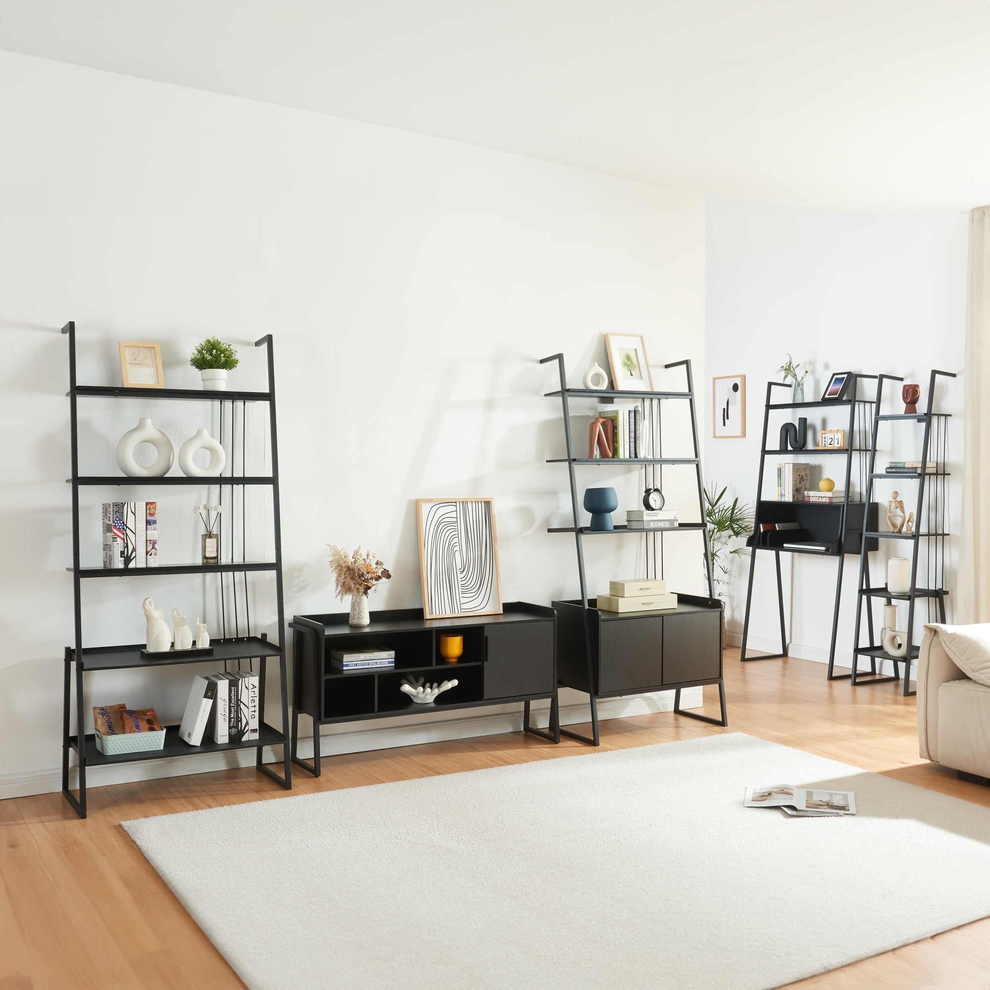 Set Storfjord Composto di Scrivania con Ripiani in Alto Mobile TV