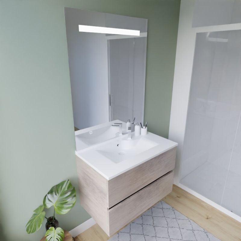Meuble vasque ROSALY INOX 80 cm + miroir Elégance ht105- Bois- Plan vasque en Résine - 5
