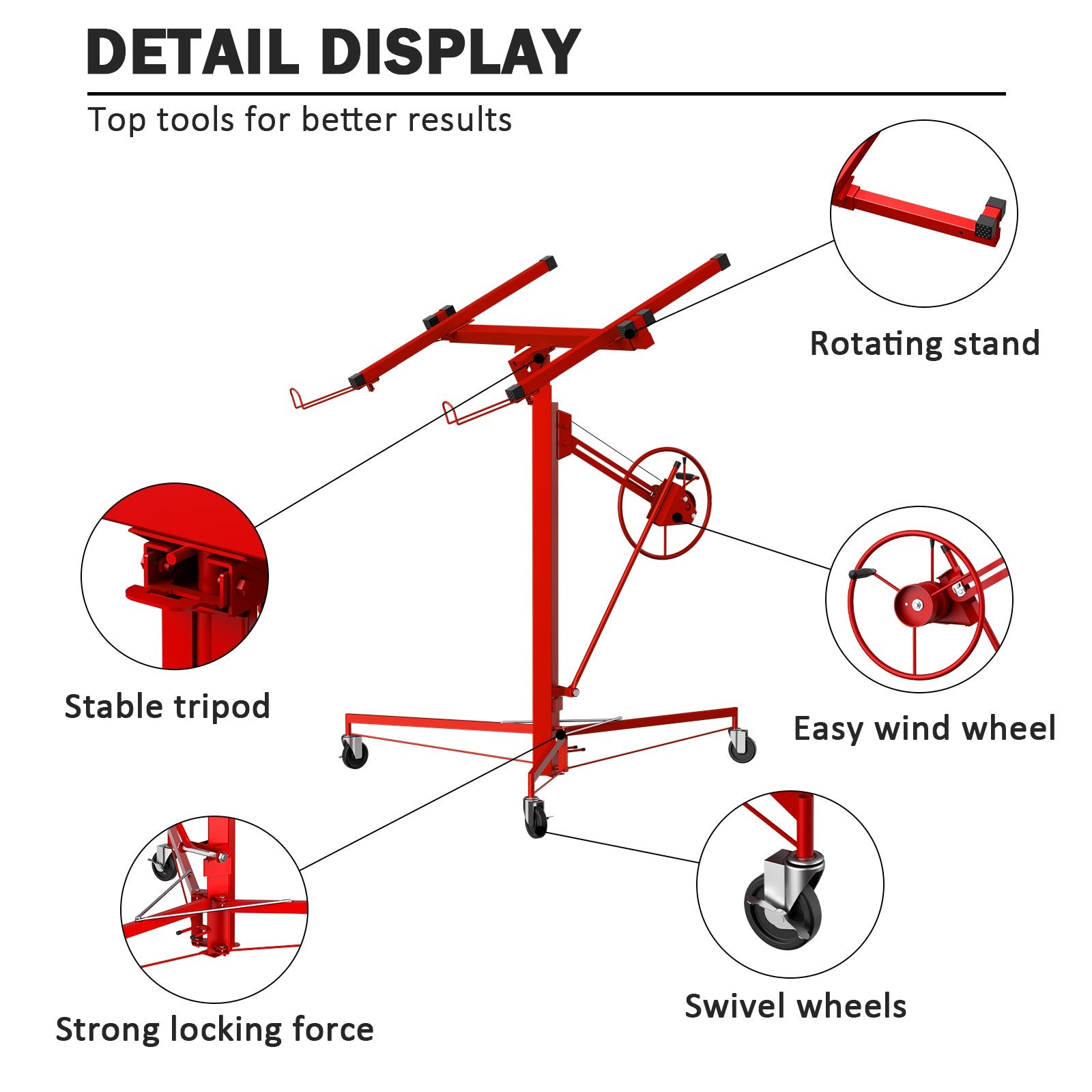 TEENO Lève-plaques XXL - Capacité 68kg, Hauteur Réglable 140-325cm - Aide à la Pose de Plaques de Plâtre - 5