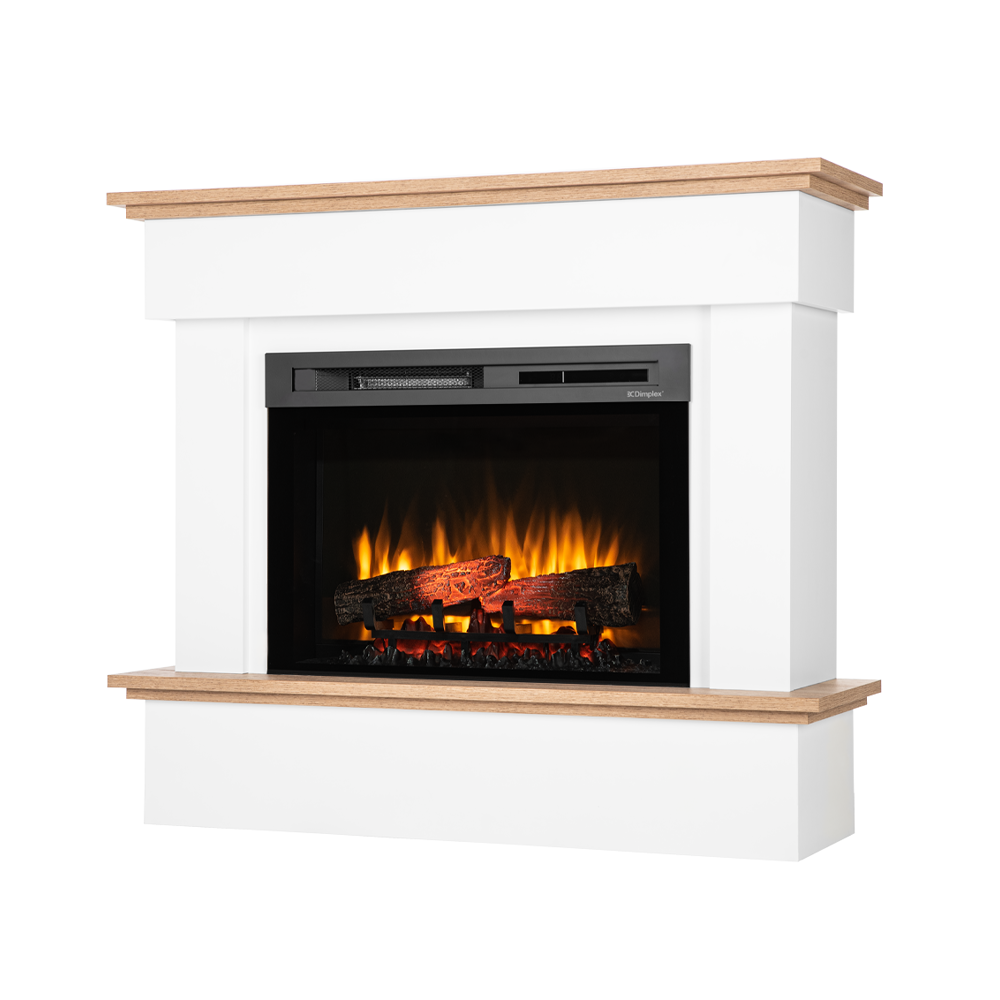 Kominek elektryczny ścienny 26" XHD 1400W LED efekt ognia biały mat, jasny dąb Warmtec Tormes