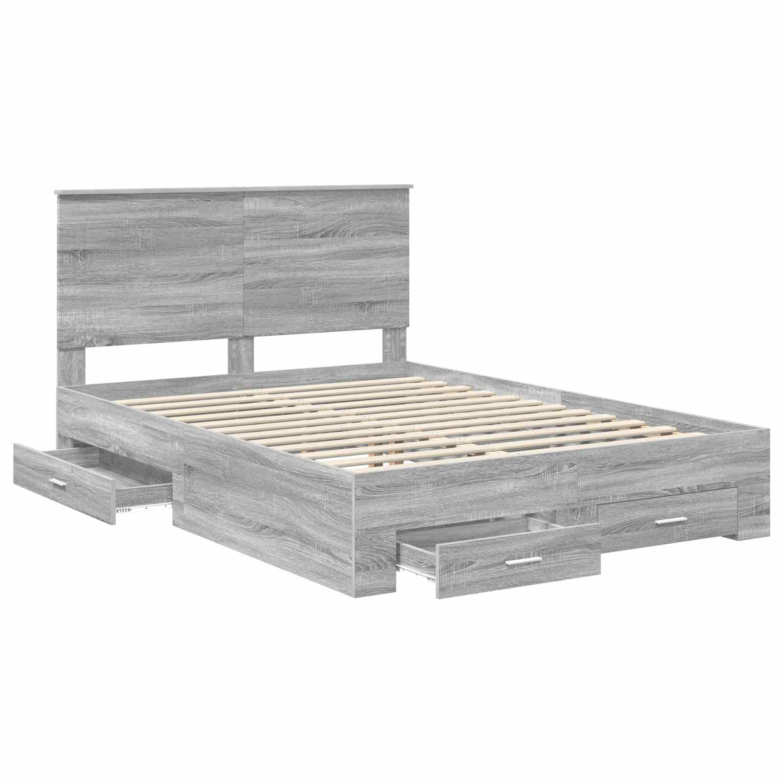 Cadre de lit en panneau de bois gris pour la chambre, 140 × 190 cm - 5