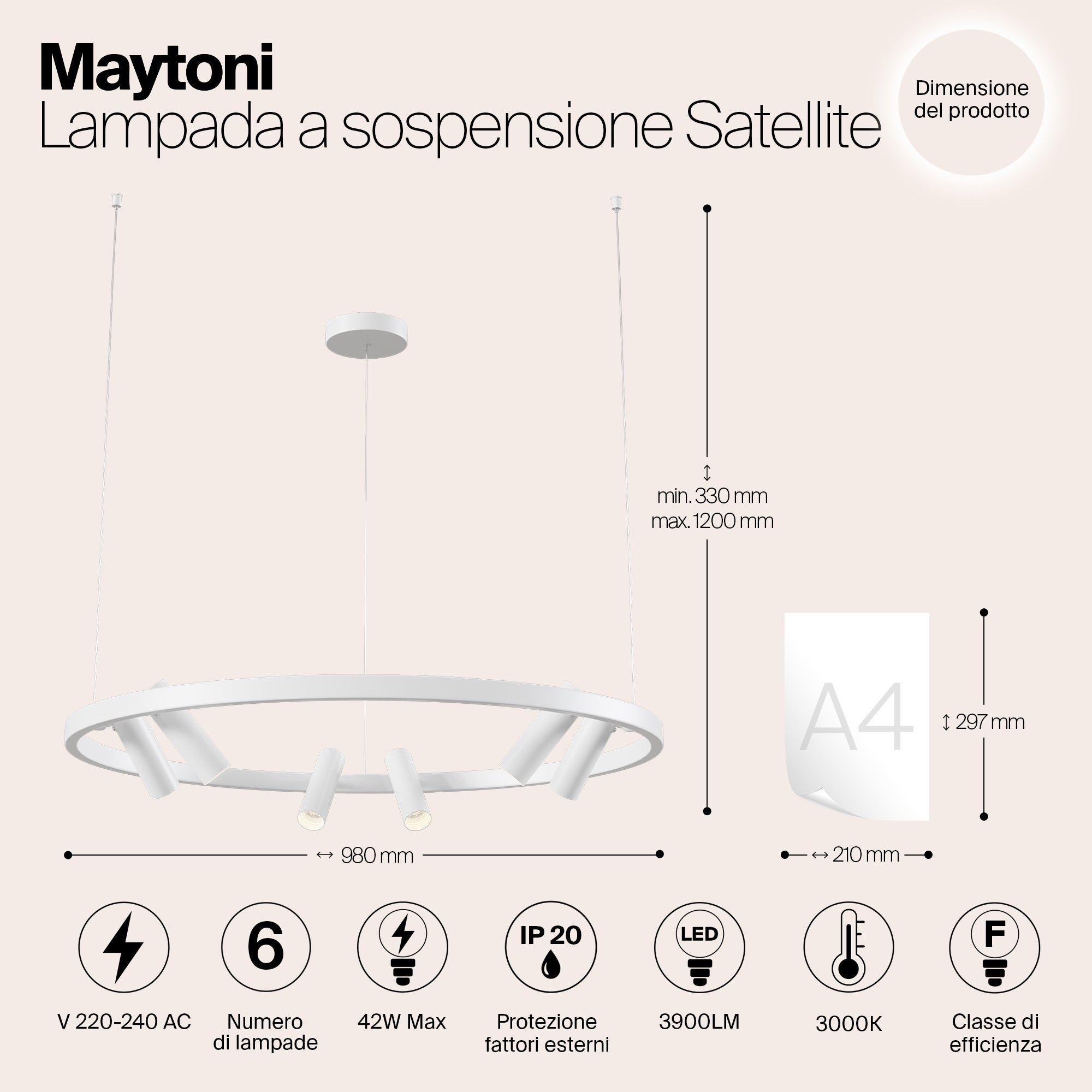 Suspension, style moderne, avec spots, structure en métal, forme ronde. La position du spot peut être réglée horizontalement et verticalement Maytoni - 2