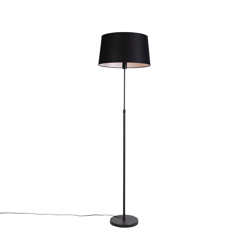Lampa stojąca czarna z czarnym abażurem z lnu 45 cm regulowana - Parte