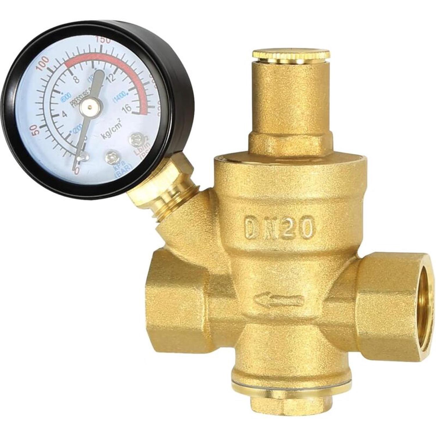 Reuctor Reductor presión agua DN20 3/4 pulgada – Manómetro integrado – Latón ...