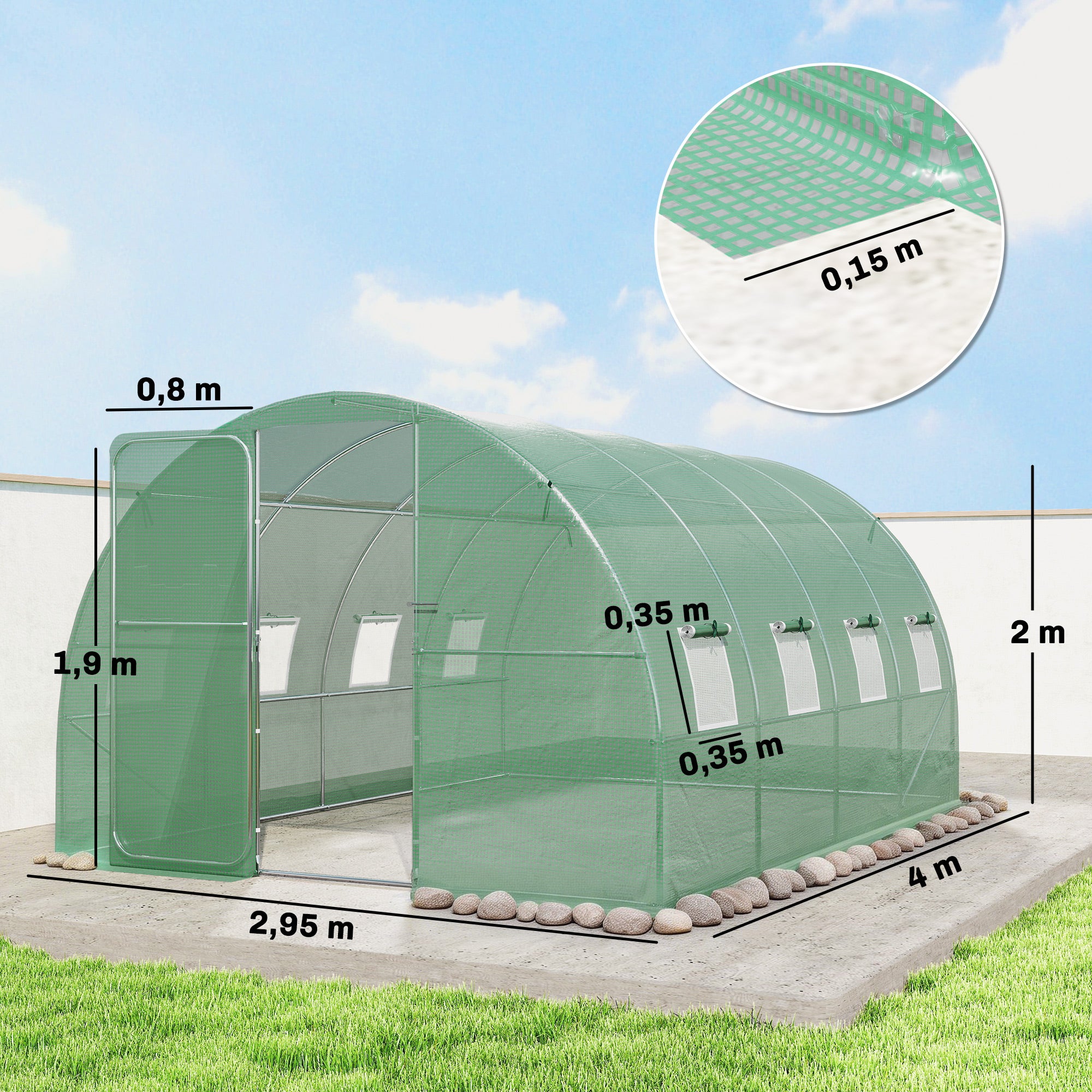 Serre tunnel de jardin PE Outsunny - 3