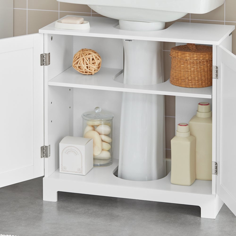 SoBuy Mueble para Debajo del Lavabo Armario de Baño de Suelo con 1 Estante y 2 Puertas 60 x 30 x 60 cm BZR18-II-W ES - 4