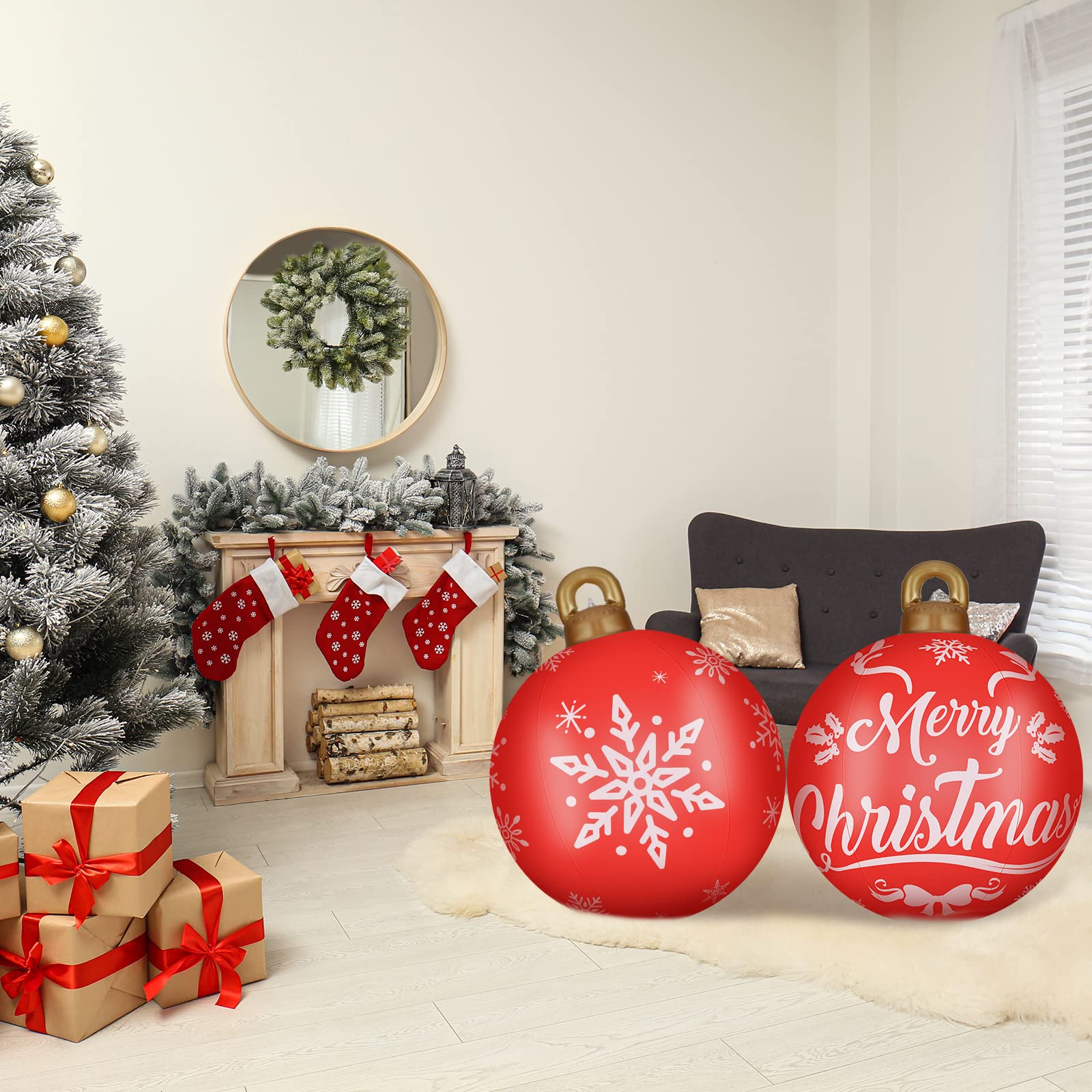 Cosiesnest Palla Gonfiabile Di Natale Gigante 60 Cm - Pallone Decorativo PVC Rosso Per Esterno Giardino E Prato