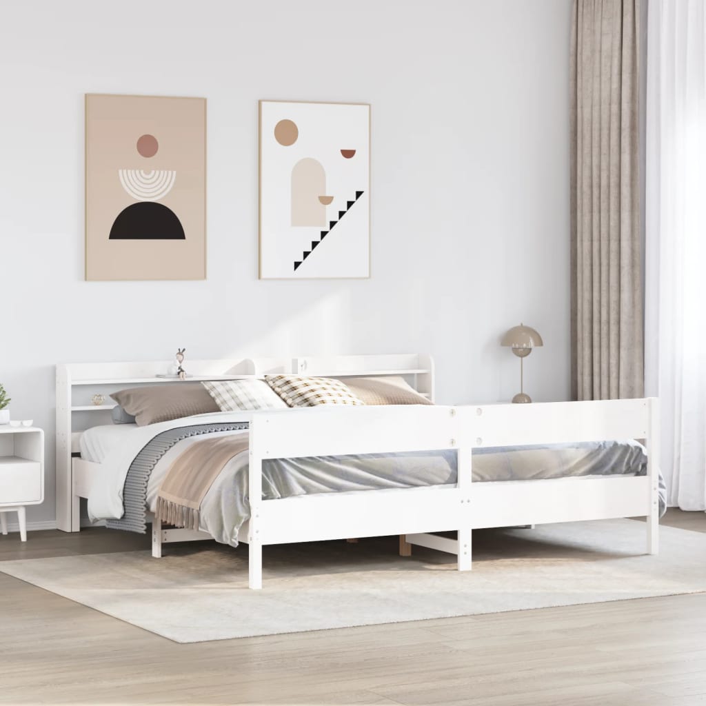 Łóżko Drewniane Białe Rama Łóżka Ze Stelażem Drewniana Łóżko Do Sypialni Pokoju 200x200 cm