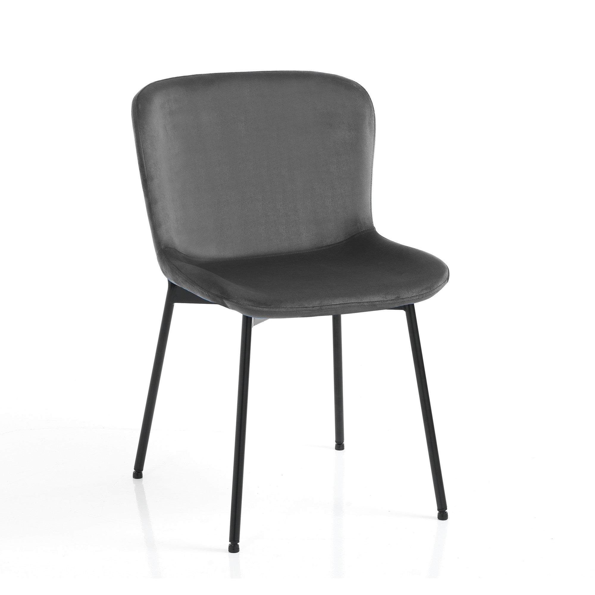 Zestaw 4 krzeseł SNUG VELVET GREY – szary welur, czarny metal, eleganckie wnętrza