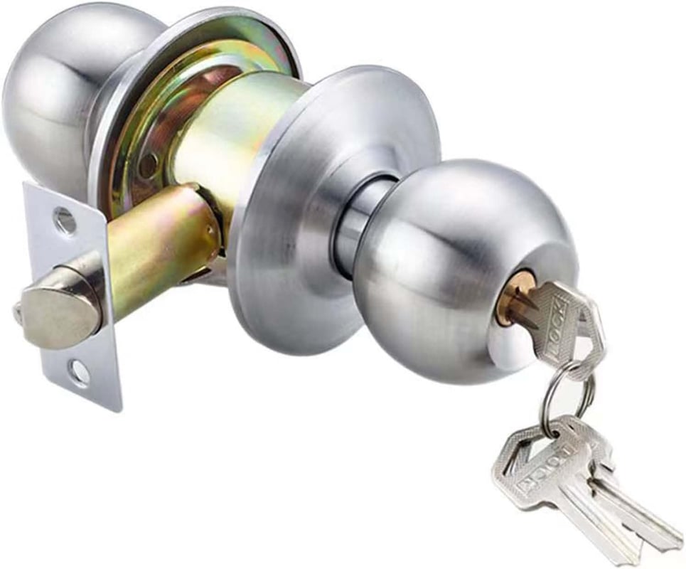 Zamek gałkowy z kluczem, okrągły, klamka wewnętrzna i zewnętrzna, odpowiedni do sypialni, kuchni i łazienki (język martwy: 70 mm)