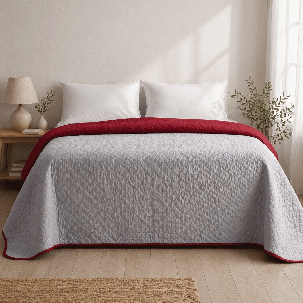 Colcha Bicolor Reversible Gris/Rojo Cama 180cm Donegal Collections - 6