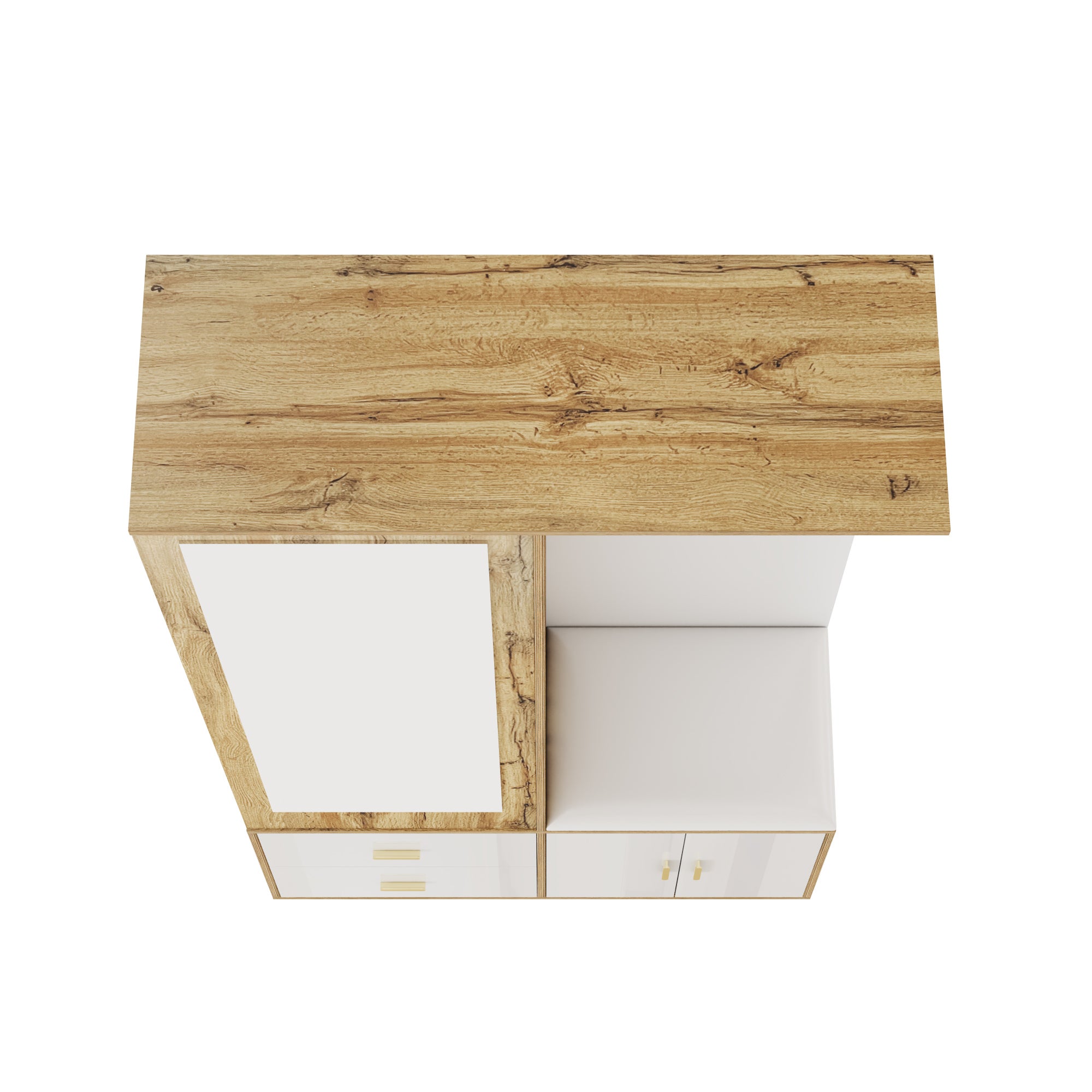 Armoir 100x38x108.1cm - Avec miroir - Avec meuble à chaussures - Avec crochets et cintres rétractables - Blanc + Naturel - 8