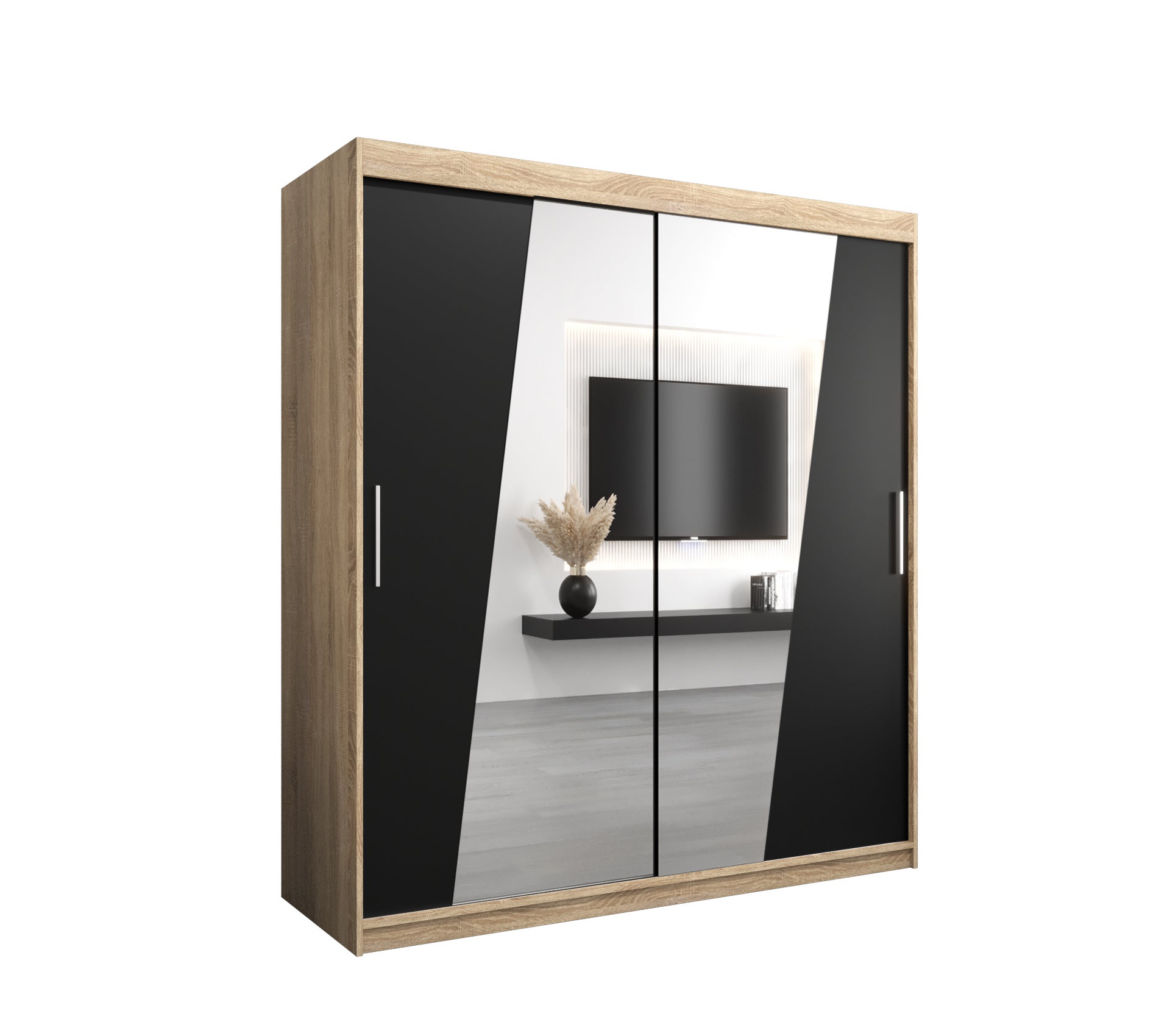 Szafa przesuwna garderoba RHOMB 180 x 62 x 200 cm Sonoma + Czarny - Abiks Meble